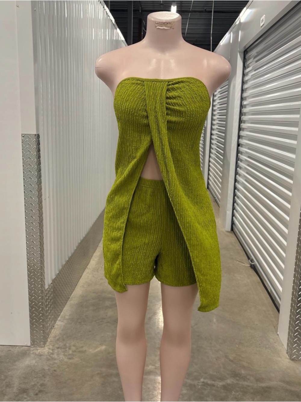 Green Strapless Knit Two-Piece Set